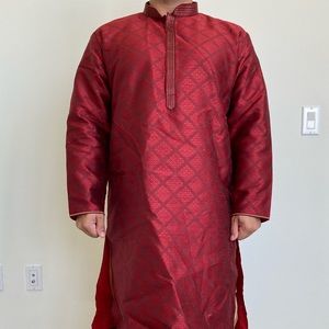 Full Outfit With Pants Red Kurta Large,41.5in/106cm chest,40in/102cm length)